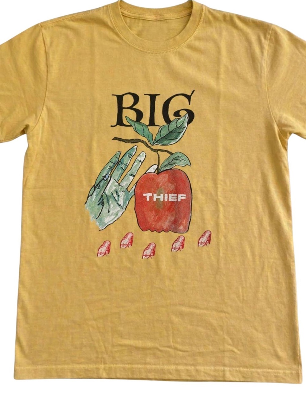 Gildan Mustard Yellow Graphic Tee with Red Apple, Gift For Her, For Him